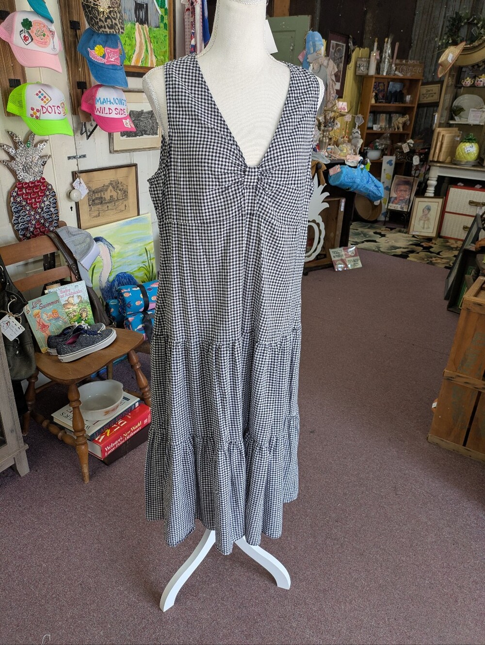 Tiana B. Black and White Gingham Maxi Tiered Dress